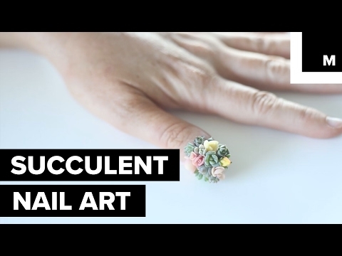 Australienne décore les ongles avec des plantes succulentes vivantes